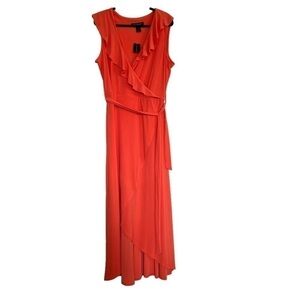 Ashley Stewart Ruffle Hem Maxi Hight Low Dress Size 18/20 Orange Red
